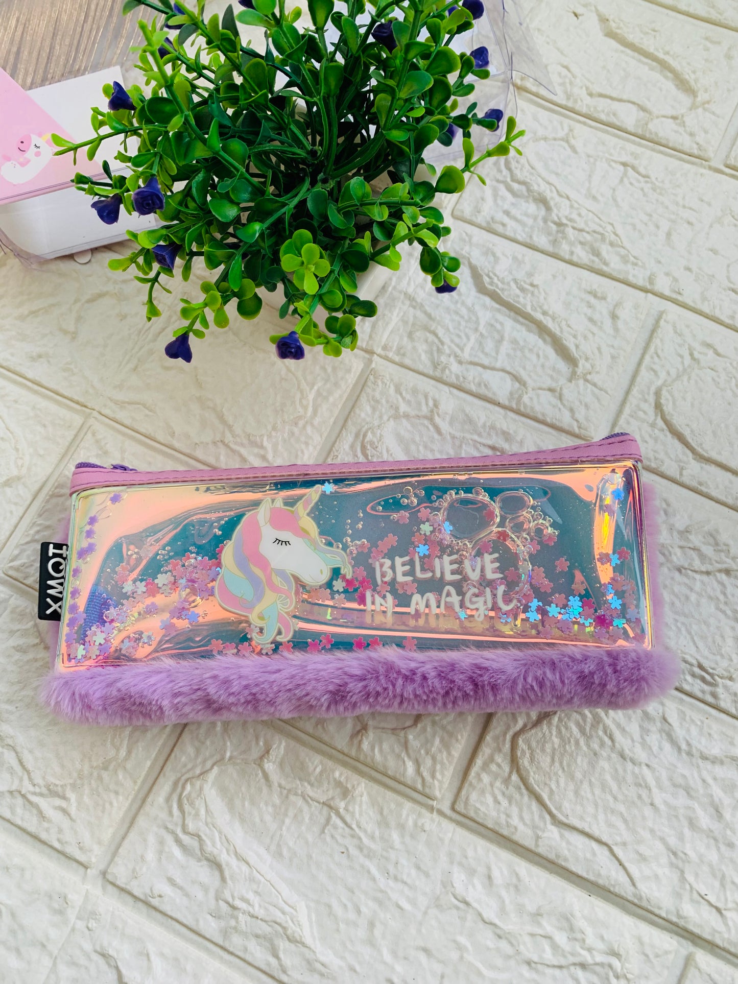 Unicorn Holographic Moving Water Fur Pouch