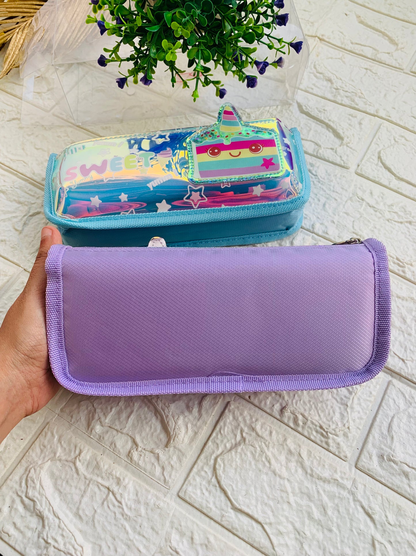 Sweet Unicorn Holographic Double Zipper Pouch