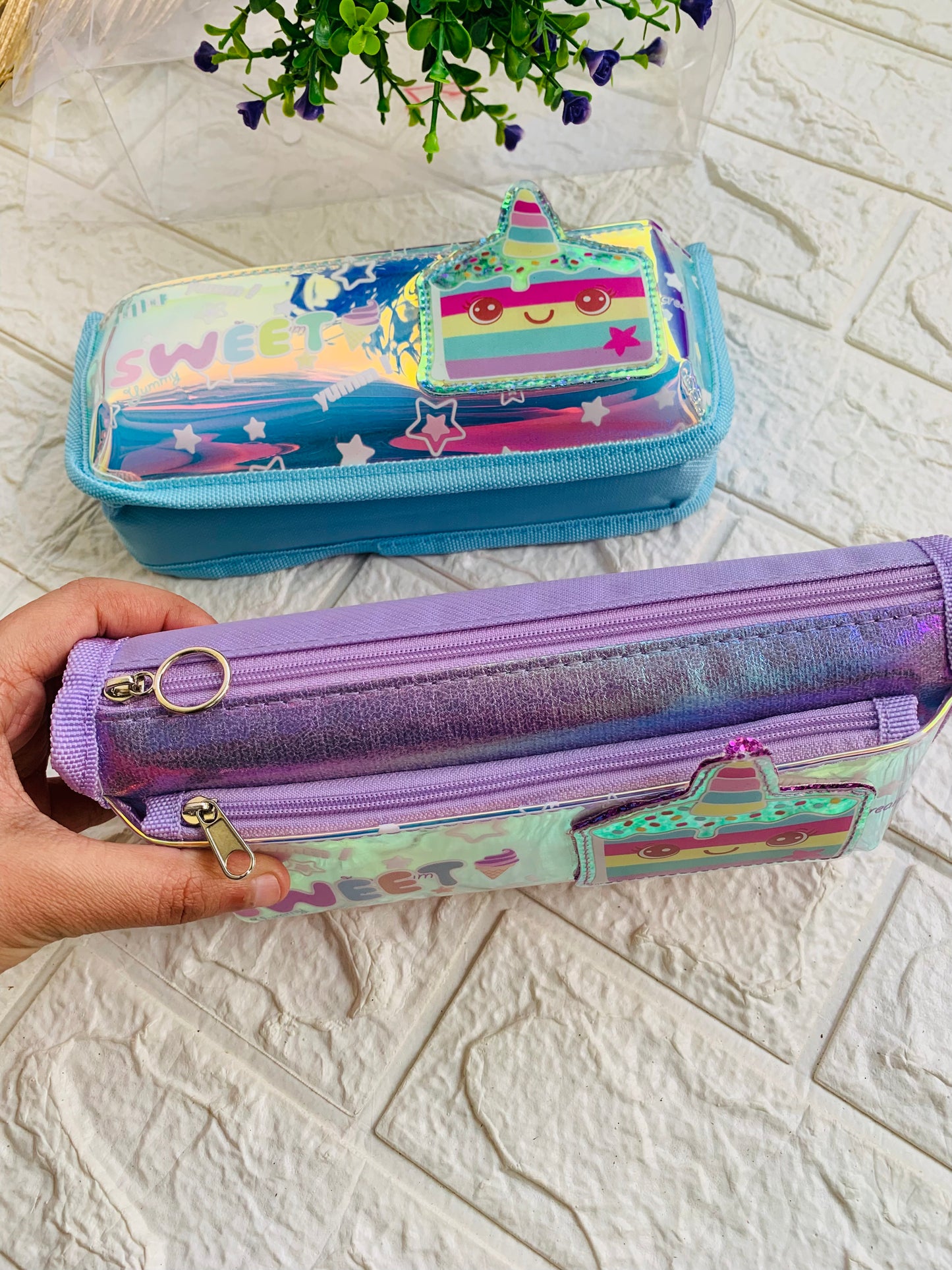 Sweet Unicorn Holographic Double Zipper Pouch