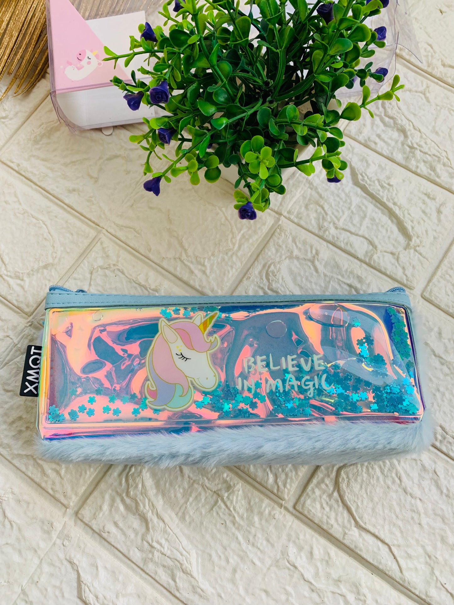 Unicorn Holographic Moving Water Fur Pouch