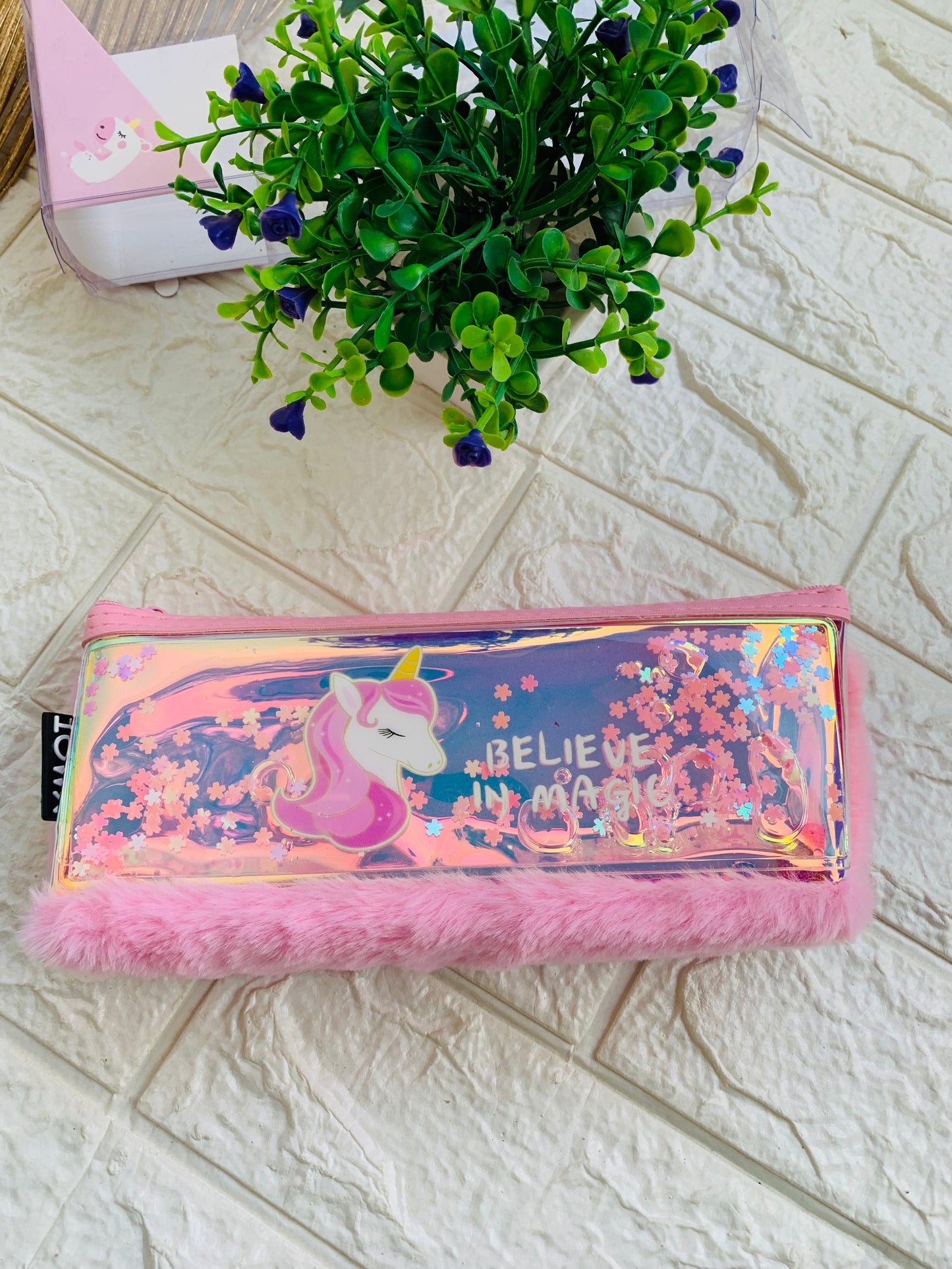 Unicorn Holographic Moving Water Fur Pouch