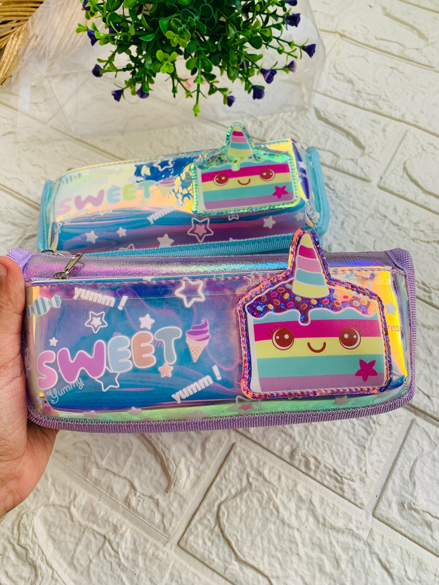 Sweet Unicorn Holographic Double Zipper Pouch