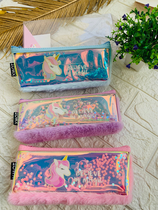 Unicorn Holographic Moving Water Fur Pouch